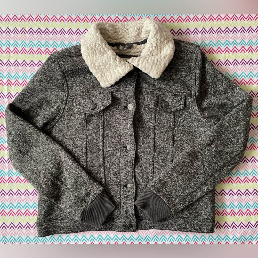 Abercrombie & Fitch Women Knit Sherpa Jacket Coat Gray White Size L